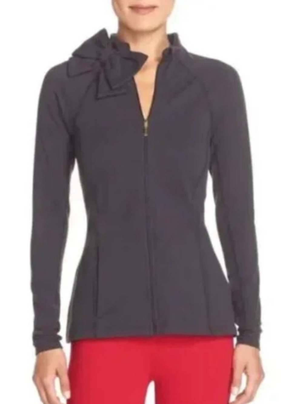 Kate Spade X Beyond Yoga Black Neck Bow Fu-Zip Athletic Jacket Size Medium